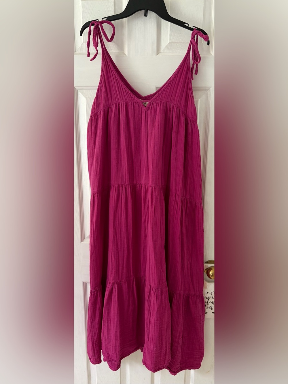 NATURAL LIFE Tie-Shoulder Tiered Maxi Dress in Fuchsia